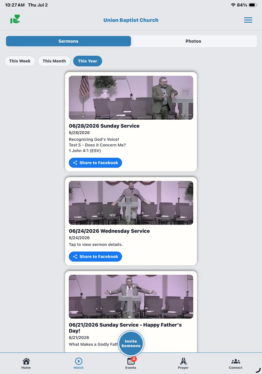 Sermons On Demand screen